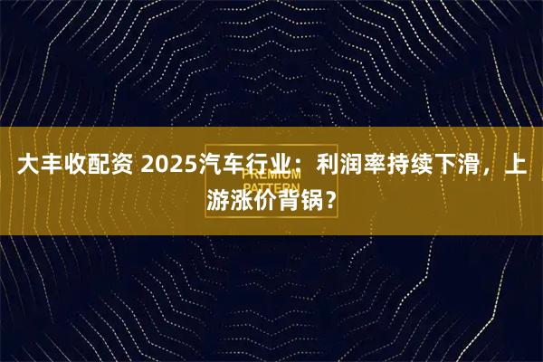 大丰收配资 2025汽车行业：利润率持续下滑，上游涨价背锅？